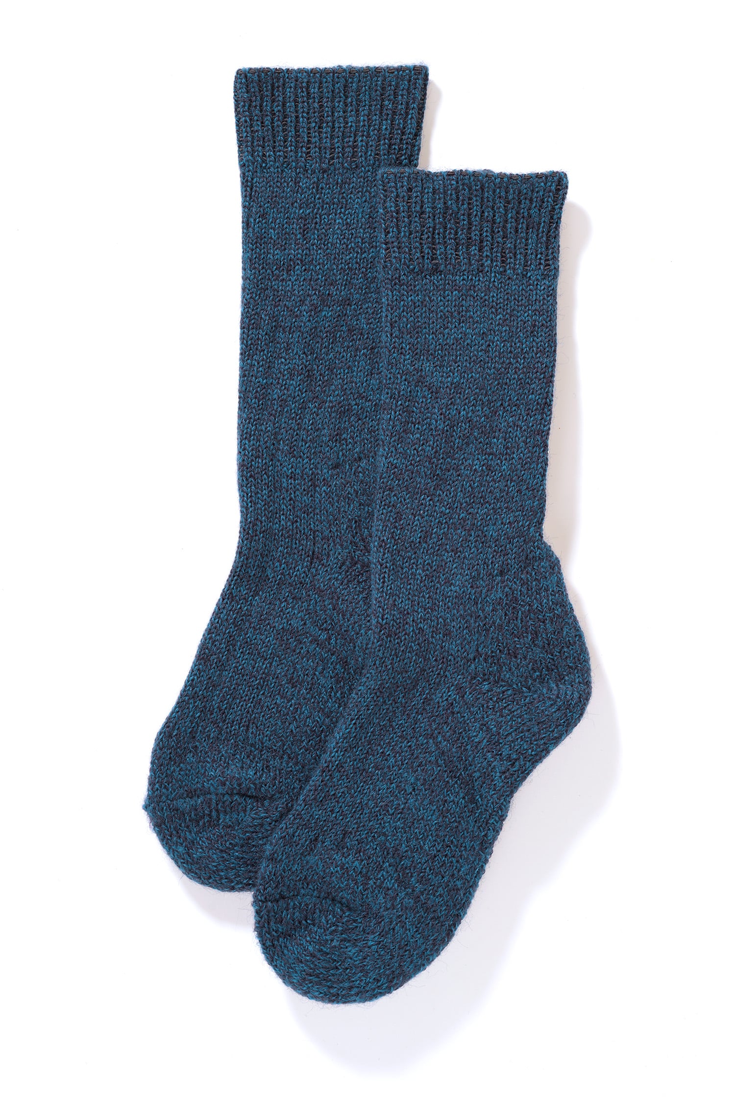 blaumelierte Wollplüschsocken aus bio Wolle (kbT), Freisteller