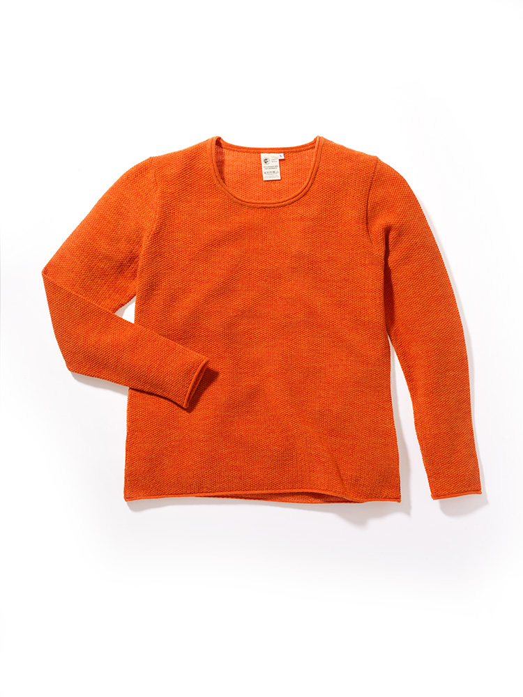 Wollshirt Perle aus reiner Bio-Schurwolle Bio Wollshirt Perle orangemeliert liegt Freisteller