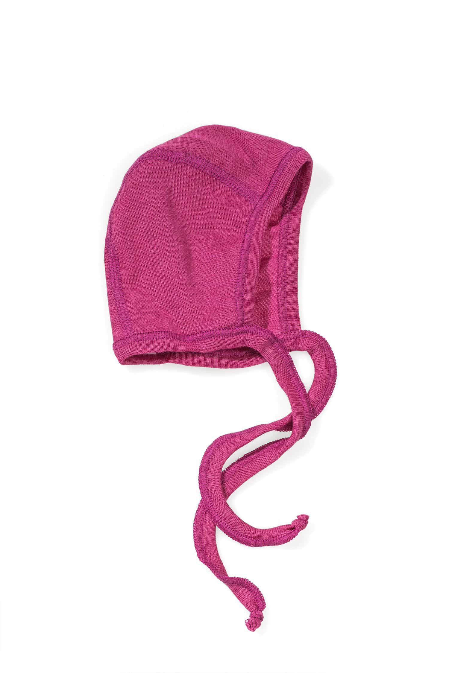 Pinke Babymütze aus bio Wolle (kbT) und Seide, Freisteller