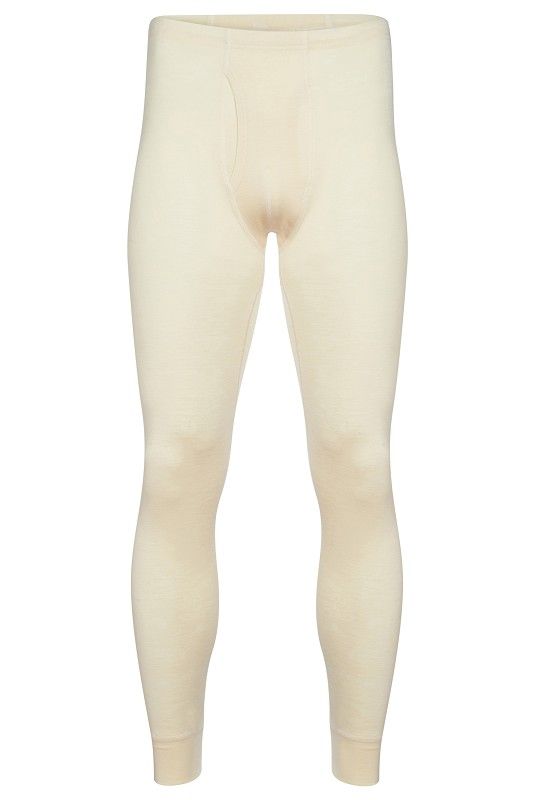 naturweiße lange Wolle Seide Unterhose für Herren aus bio Wolle (kbT) und Seide, Freisteller von vorne
