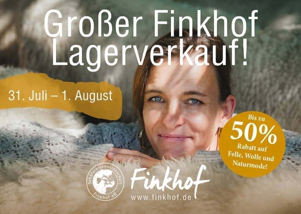 Großer Finkhof Lagerverkauf 2026 Postkarte für den Finkhof Lagerverkauf für den 31.7 und 1.8.2026