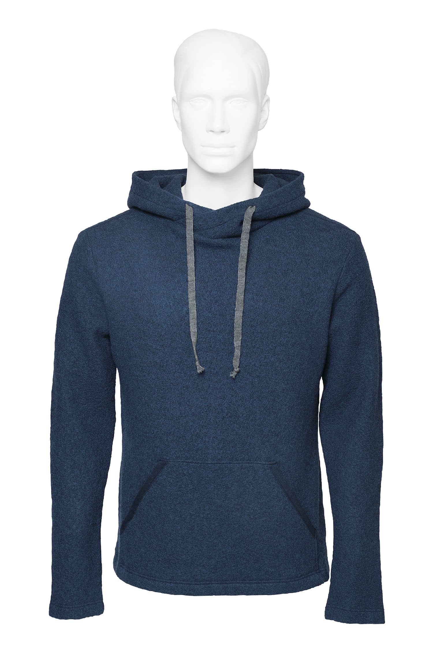 marineblauer Kapuzenpulli aus bio Wolle (kbT), Freisteller