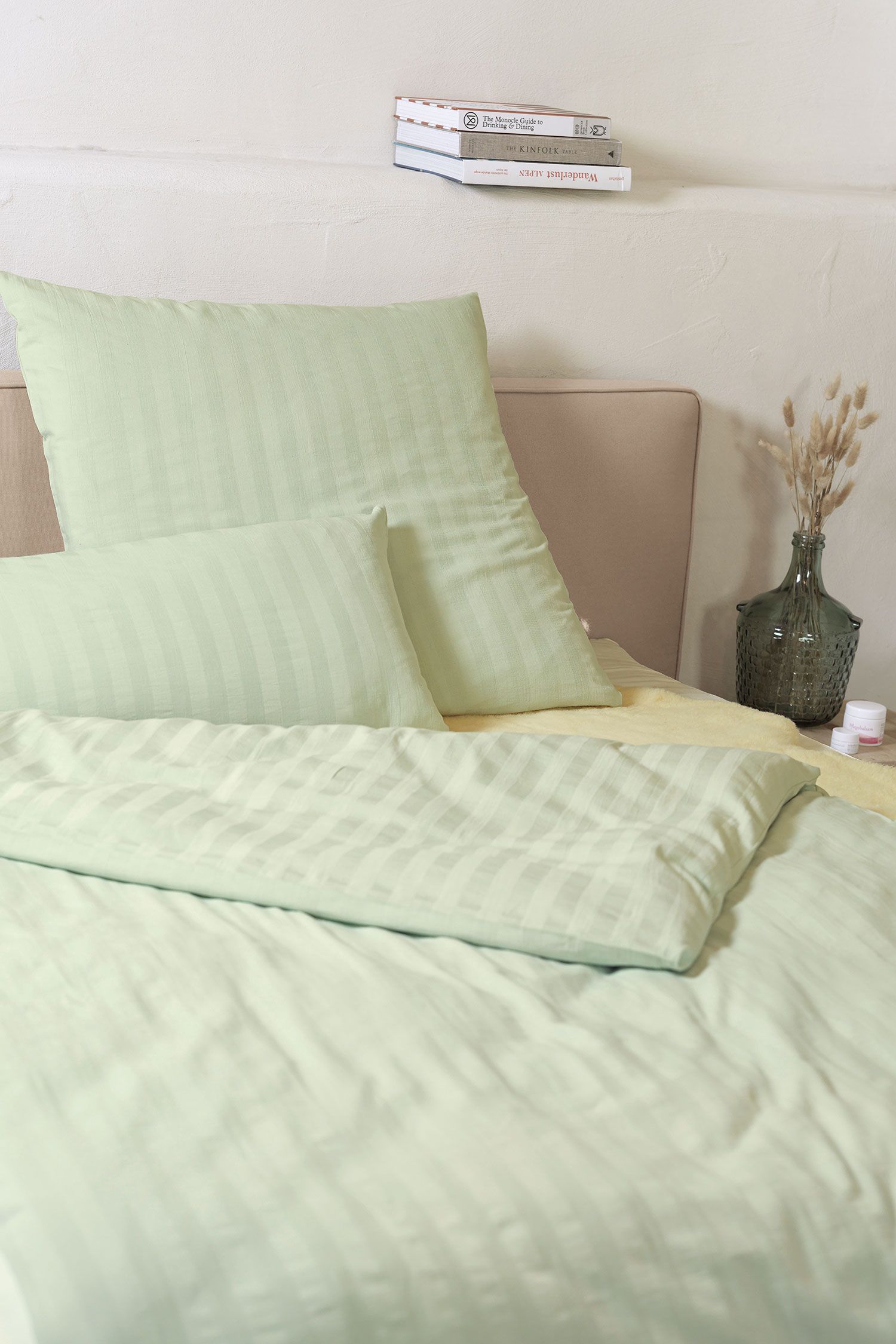 pastellgrüne Seesucker Bettwäsche aus bio Baumwolle (kbA)