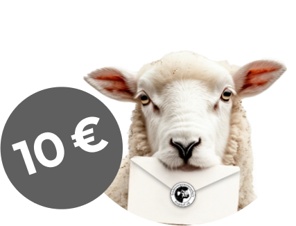 Schaf mit Brief im Mund