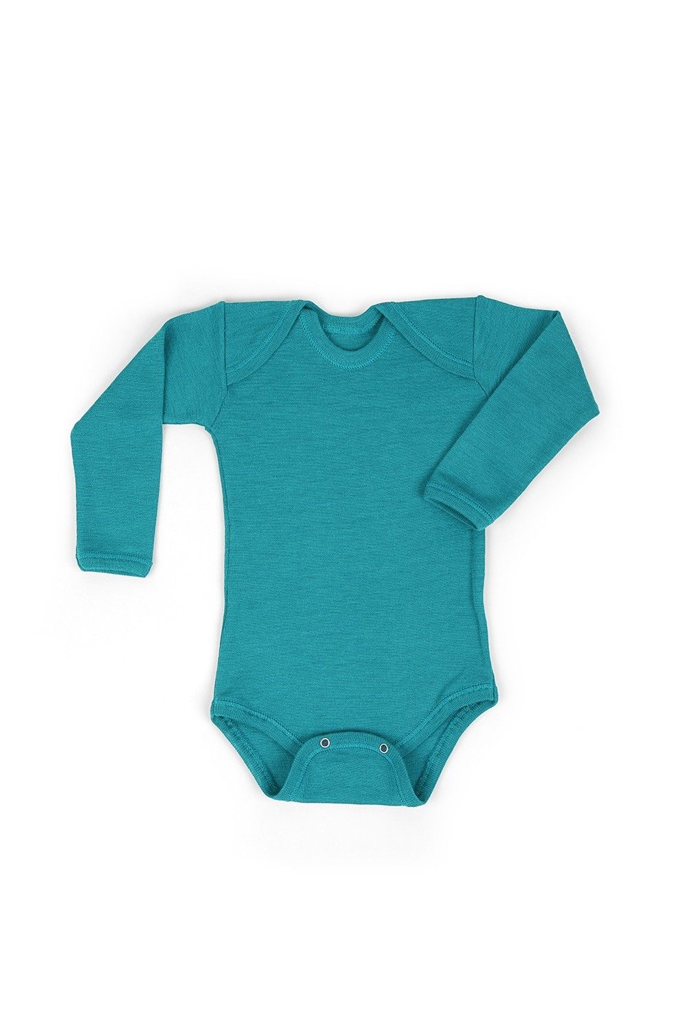türkiser Body aus bio Wolle (kbT) und Seide, Freisteller