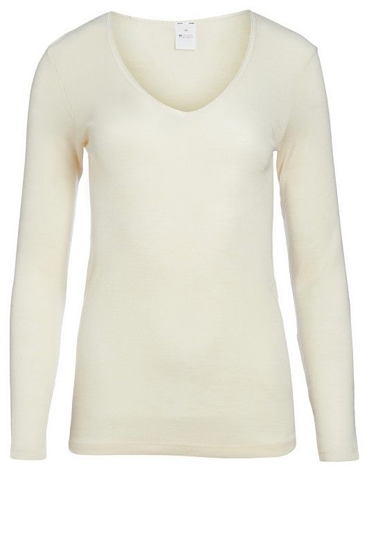 naturweißes V Ausschnitt Shirt aus bio Wolle (kbT), Freisteller