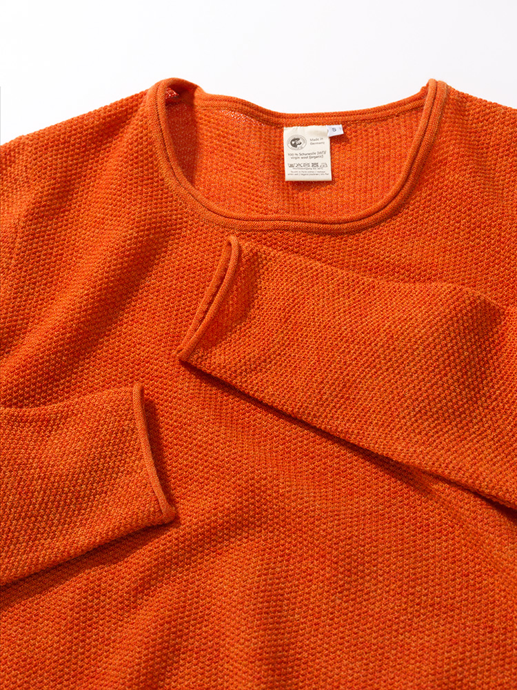 Wollshirt Perle aus reiner Bio-Schurwolle Bio Wollshirt Perle orangemeliert Detailansicht