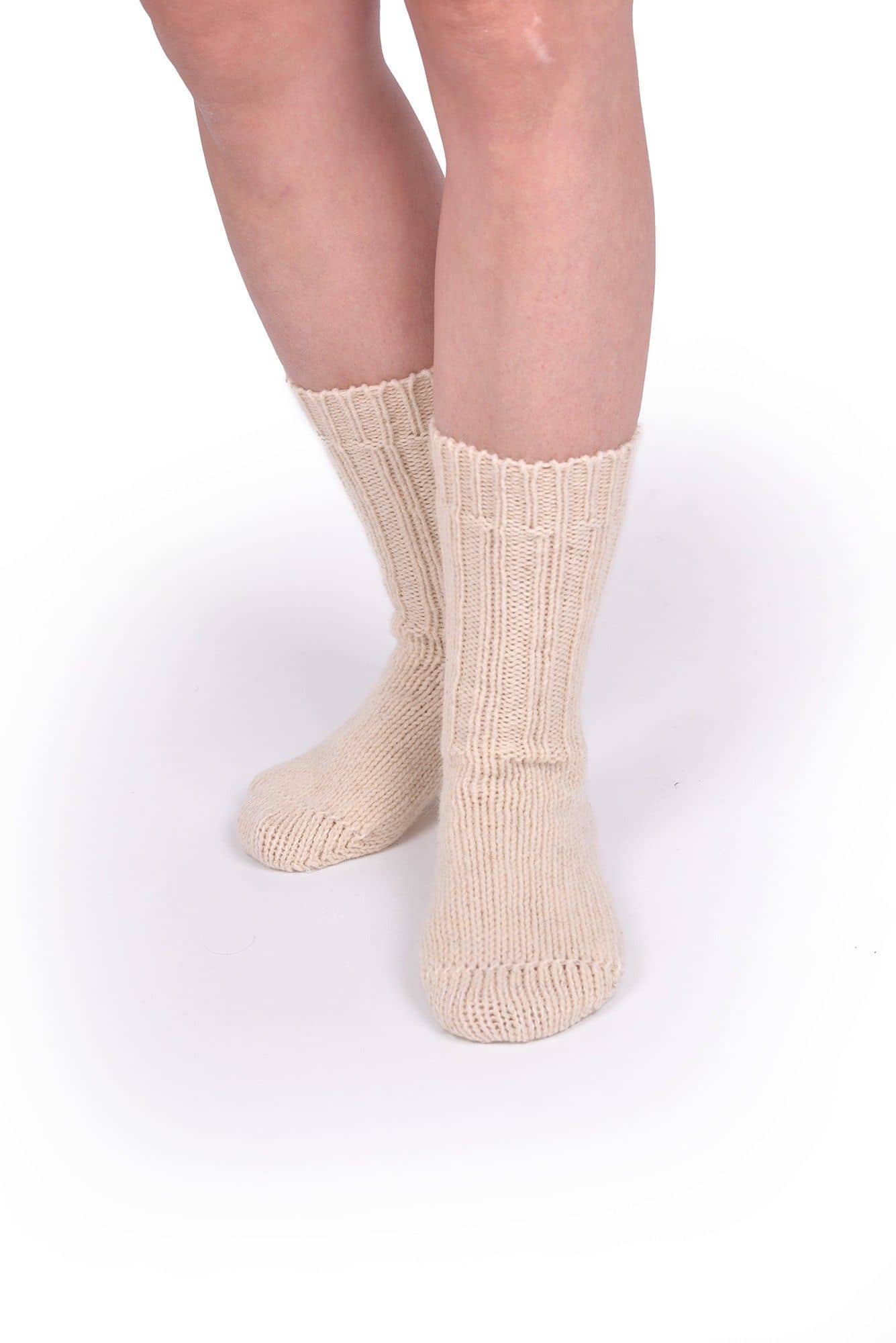 dicke Finkhof Wollsocken in naturweiß aus bio Merinowolle (kbT)