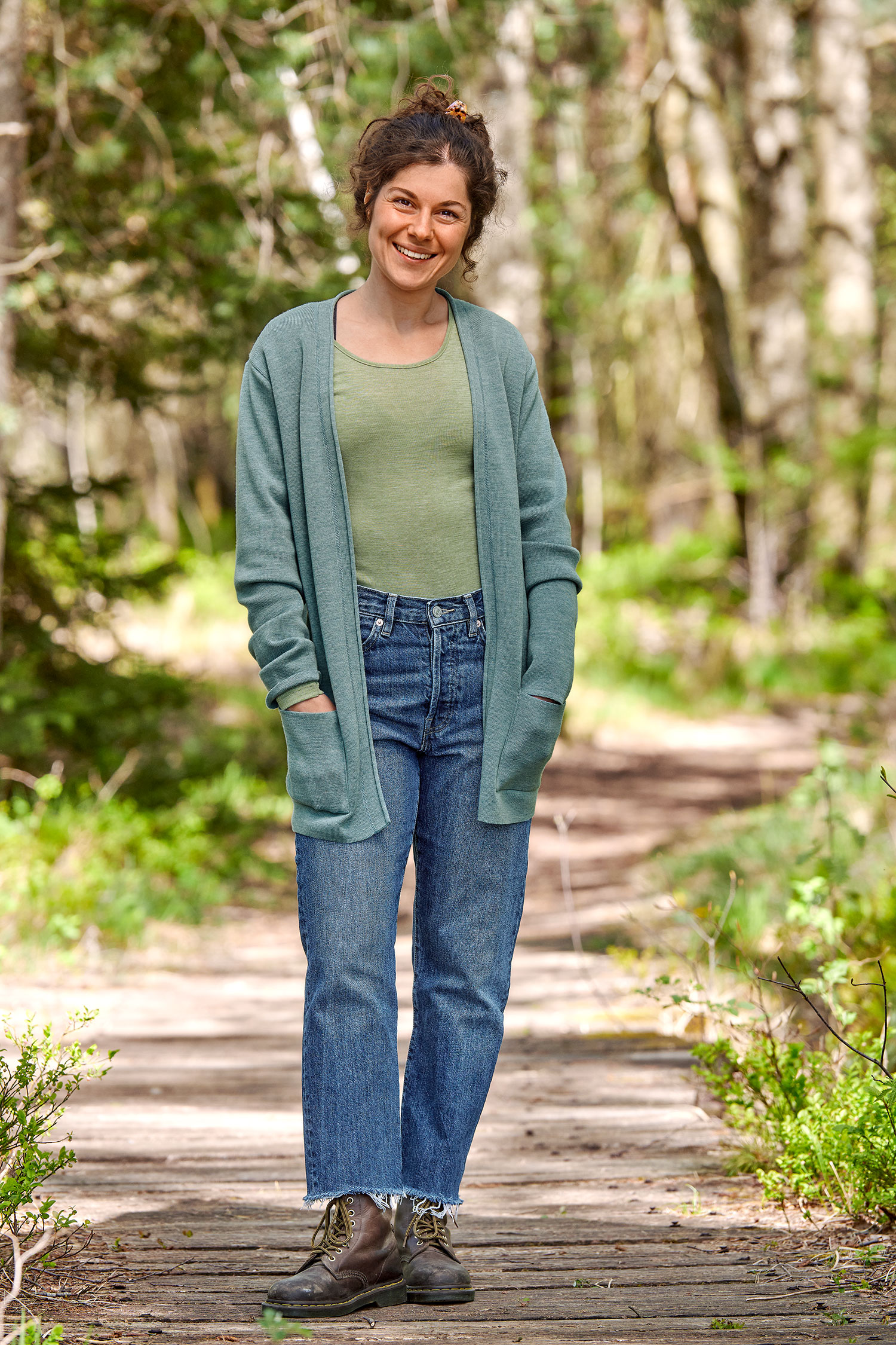 Long-Cardigan aus Bio-Merinowolle aqua Gr. M Long-Cardigan aus Bio-Merinowolle aqua Gr. M