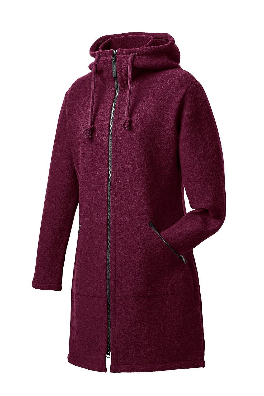 gewalkter Wollmantel in beere mit Kapuze und Reißverschluss, Freisteller