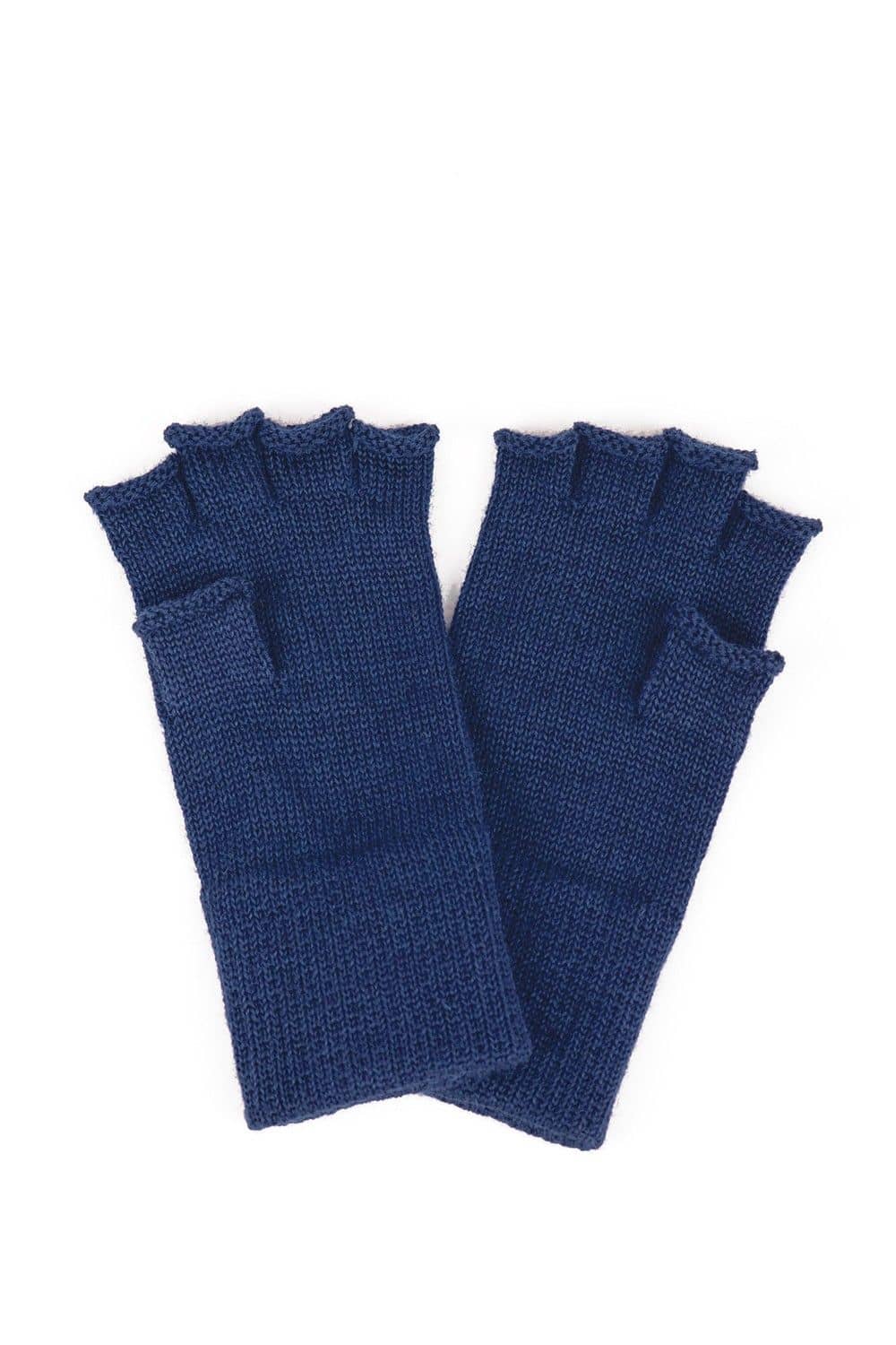 Strickhandschuhe ohne Finger aus reiner Bio-Schurwolle marineblaue Strickhandschuhe ohne Finger aus bio Wolle (kbT) vom Finkof, Freisteller