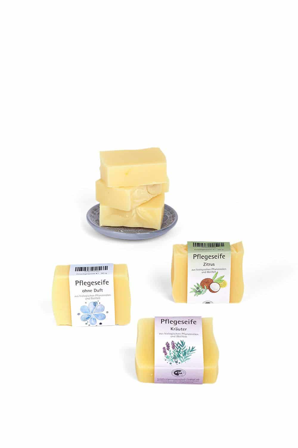 Pflegeseife Finkhof Naturkosmetik feste Pflegeseifen Freisteller, alle 3 in einem Bild