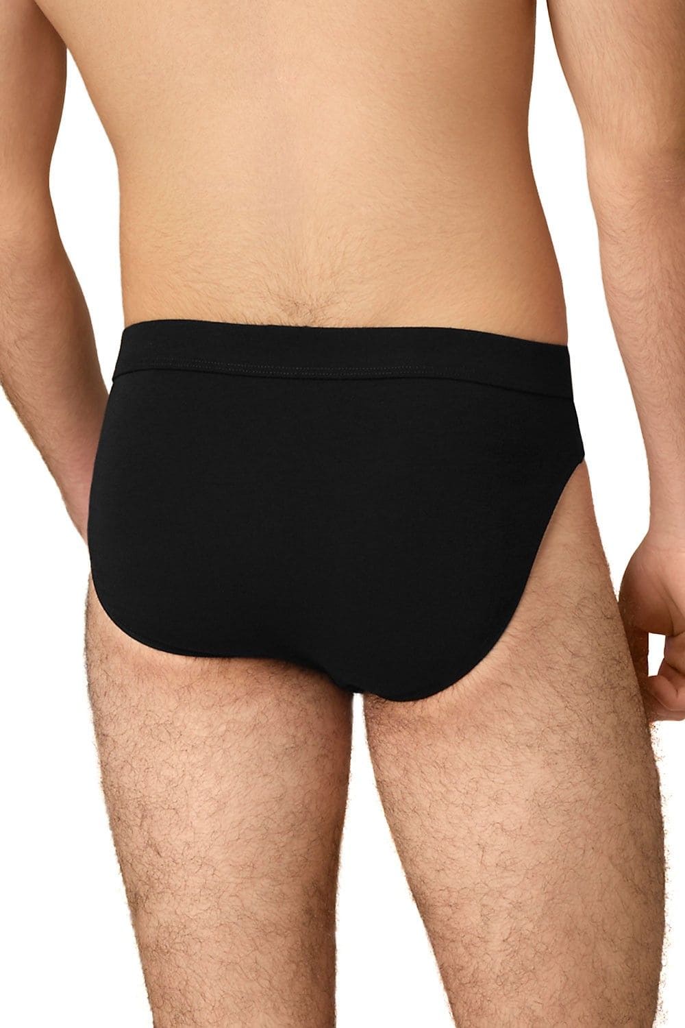 Rückansicht von Model mit schwarzem Slip aus bio Baumwolle (kbA) und Elasthan