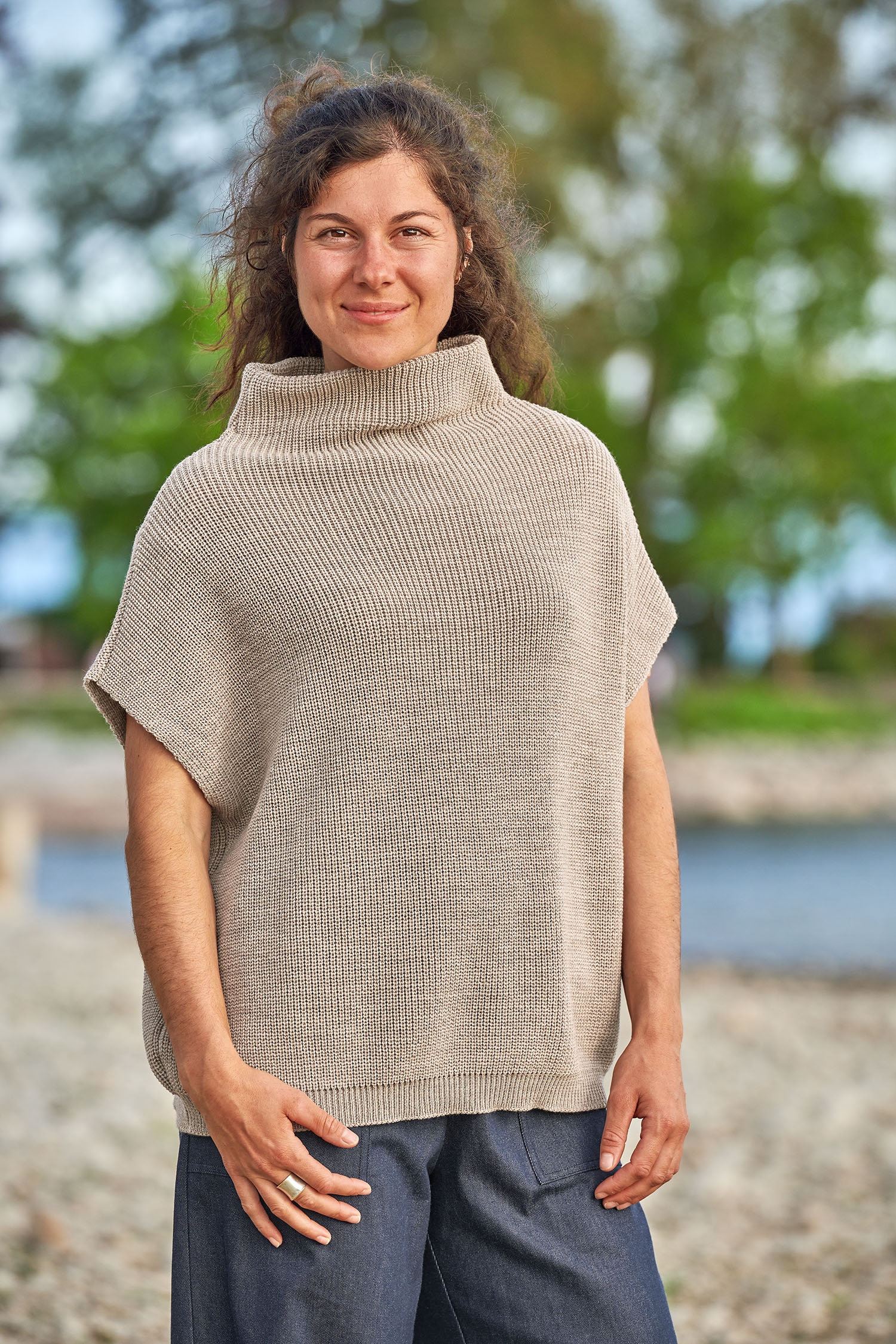 Damen-Strickpullunder sand Gr. S/M