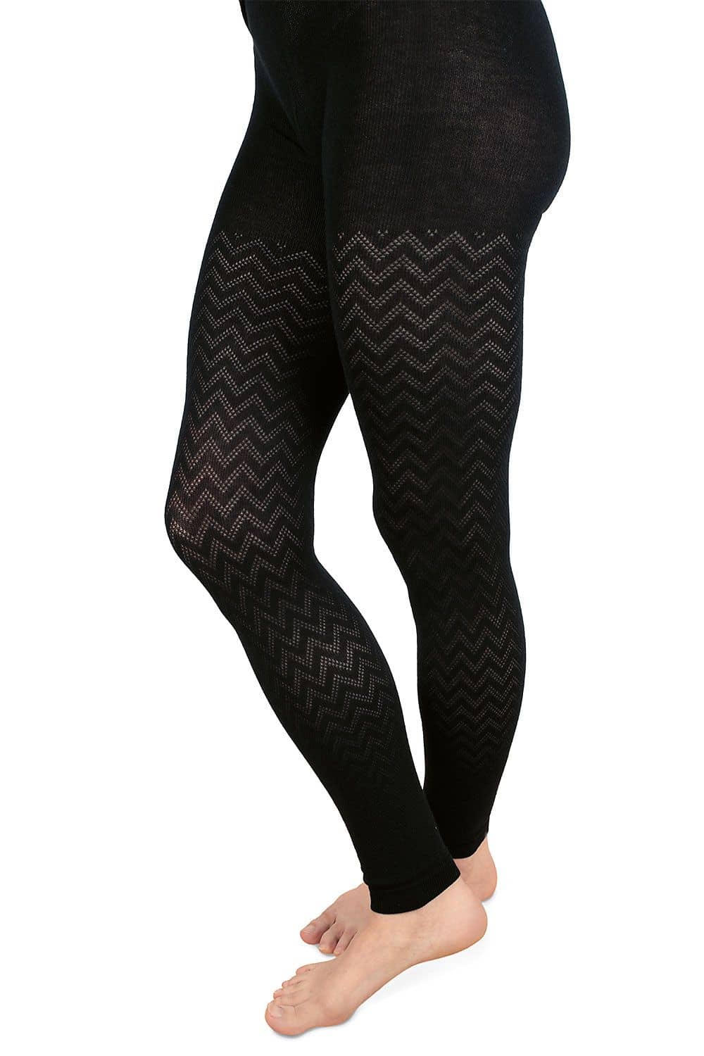 schwarze Ajourleggings aus bio Baumwolle (kbA) und Elasthan von der Seite auf weißem Hintergrund