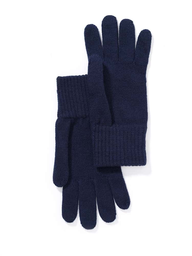 gestrickte Fingerhandschuhe in marine aus Bio-Wolle (kbT) vom Finkhof, Freisteller