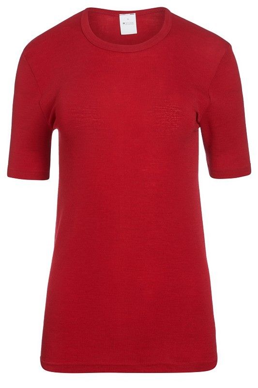 rotes kurzärmeliges Wollhemd aus bio Wolle (kbT), Freisteller von vorne Damen