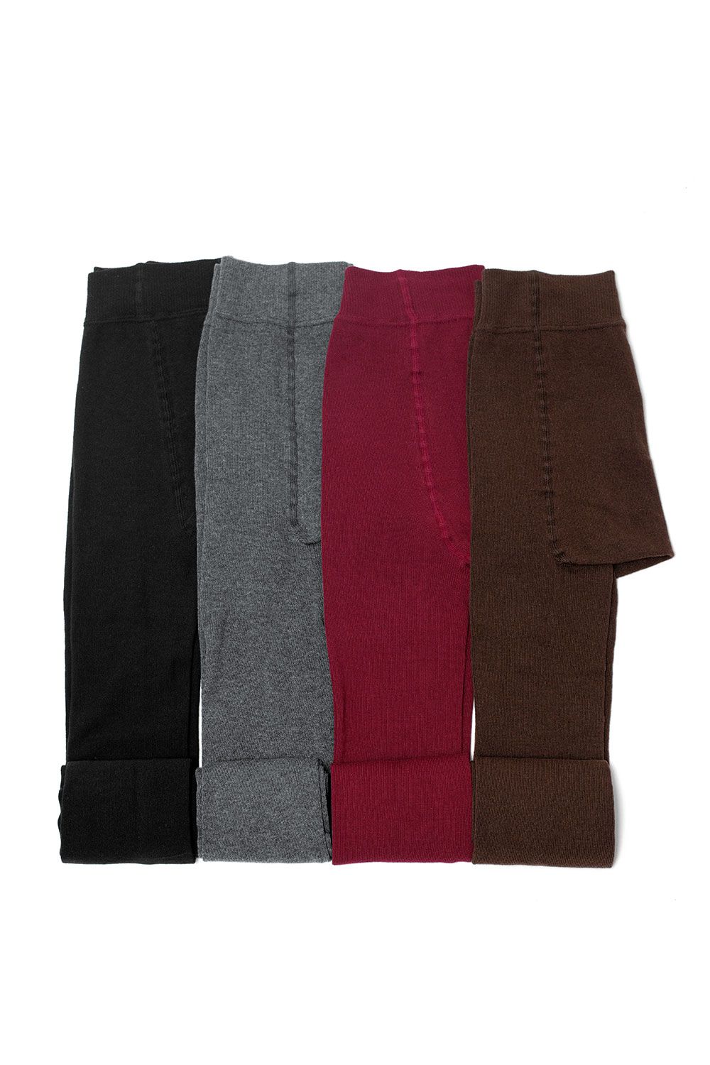 Baumwoll-Leggings zusammenlegte Finkhof Baumwoll Leggings in allen vier Farben aus bio Baumwolle (kbA) und Elasthan nebeneinander