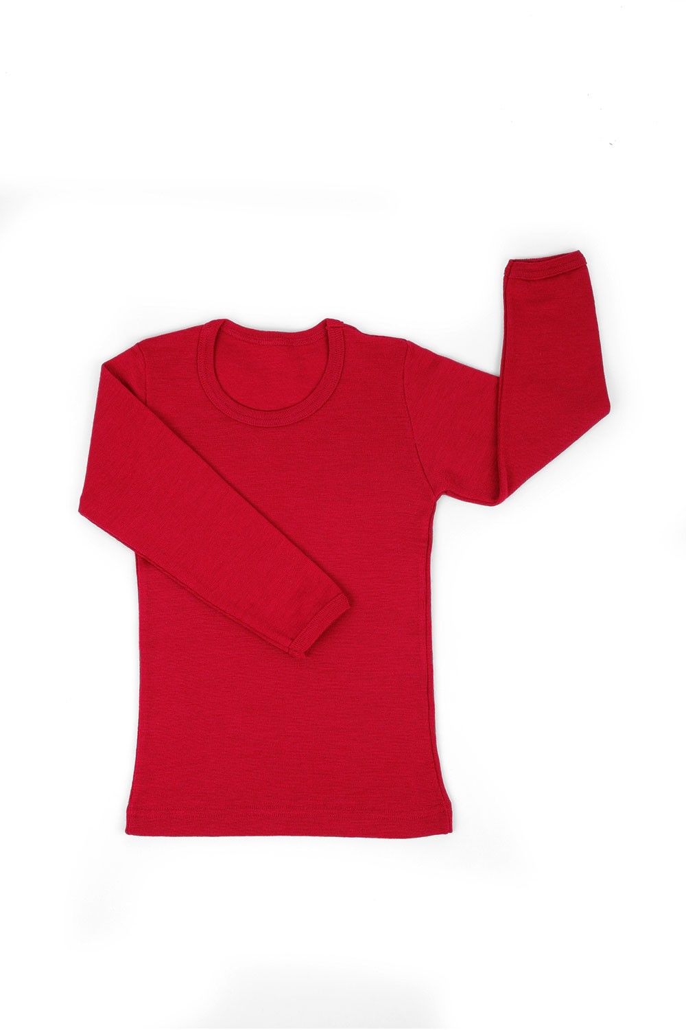 rotes Langarmshirt aus bio Wolle (kbT) und Seide, Freisteller