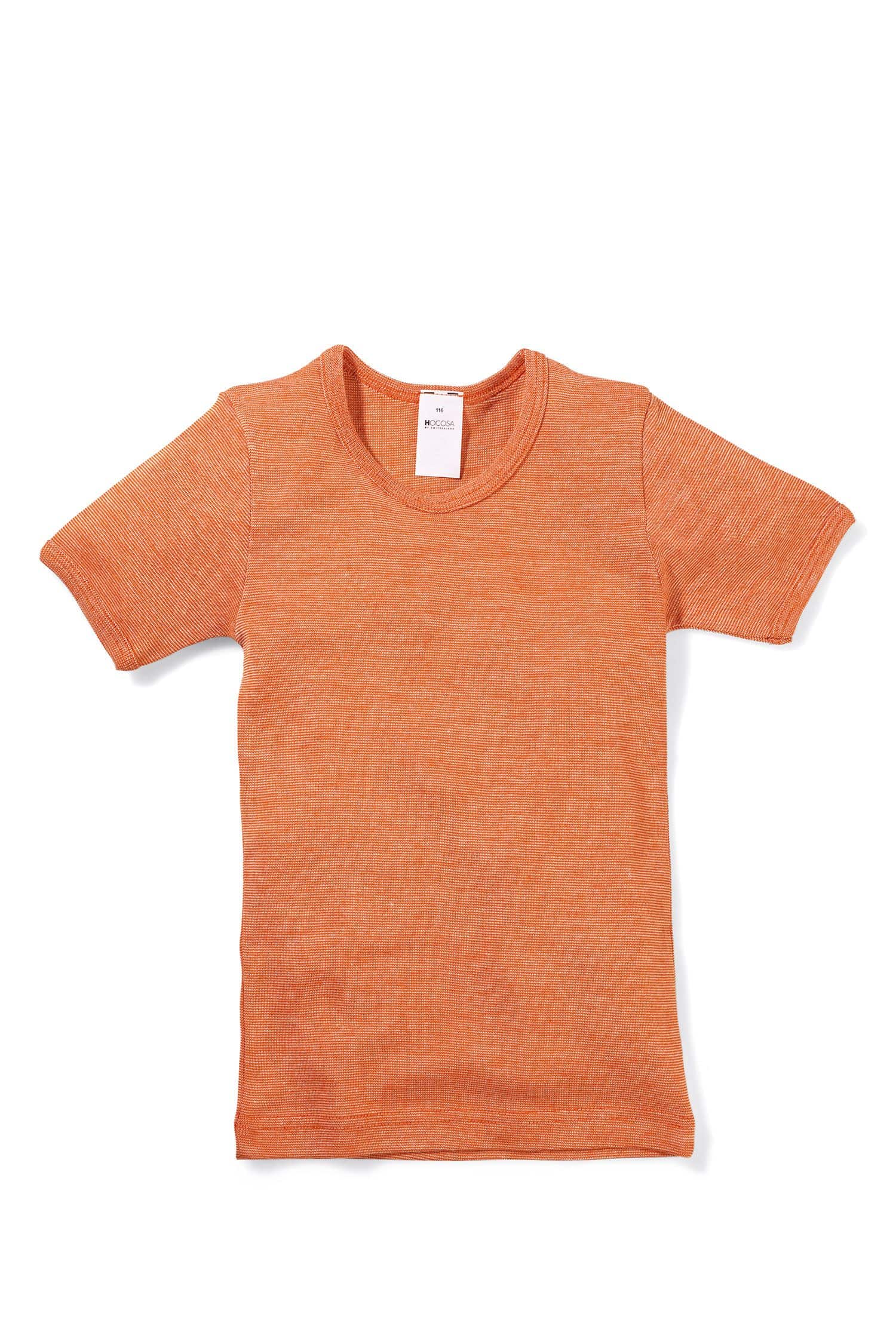 oranges Wollmix Kurzarmshirt aus bio Wolle (kbT), bio Baumwolle (kbA) und Seide, Freisteller