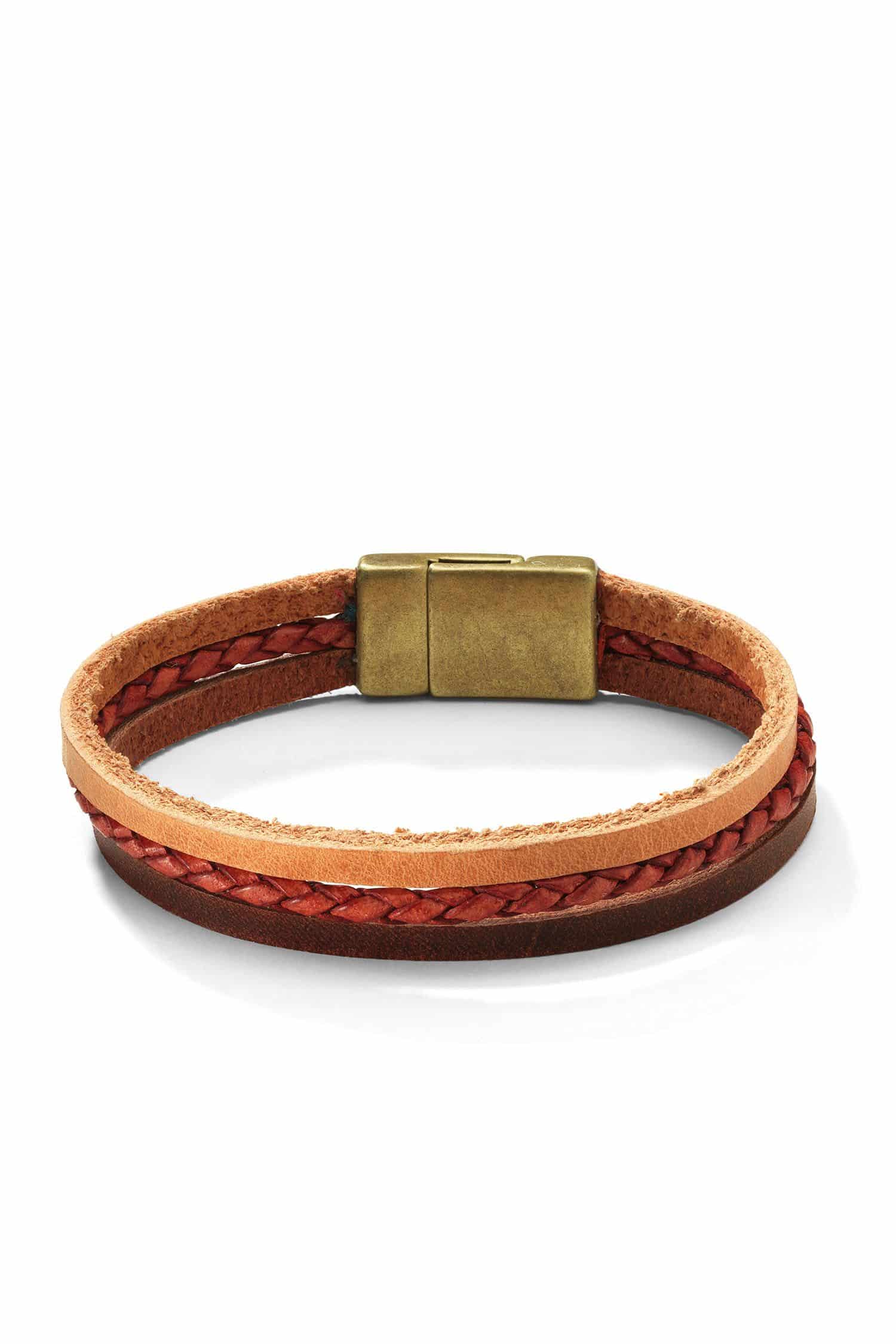 Lederarmband aus Rinds- und Ziegenleder in braun/hellbraun, Freisteller