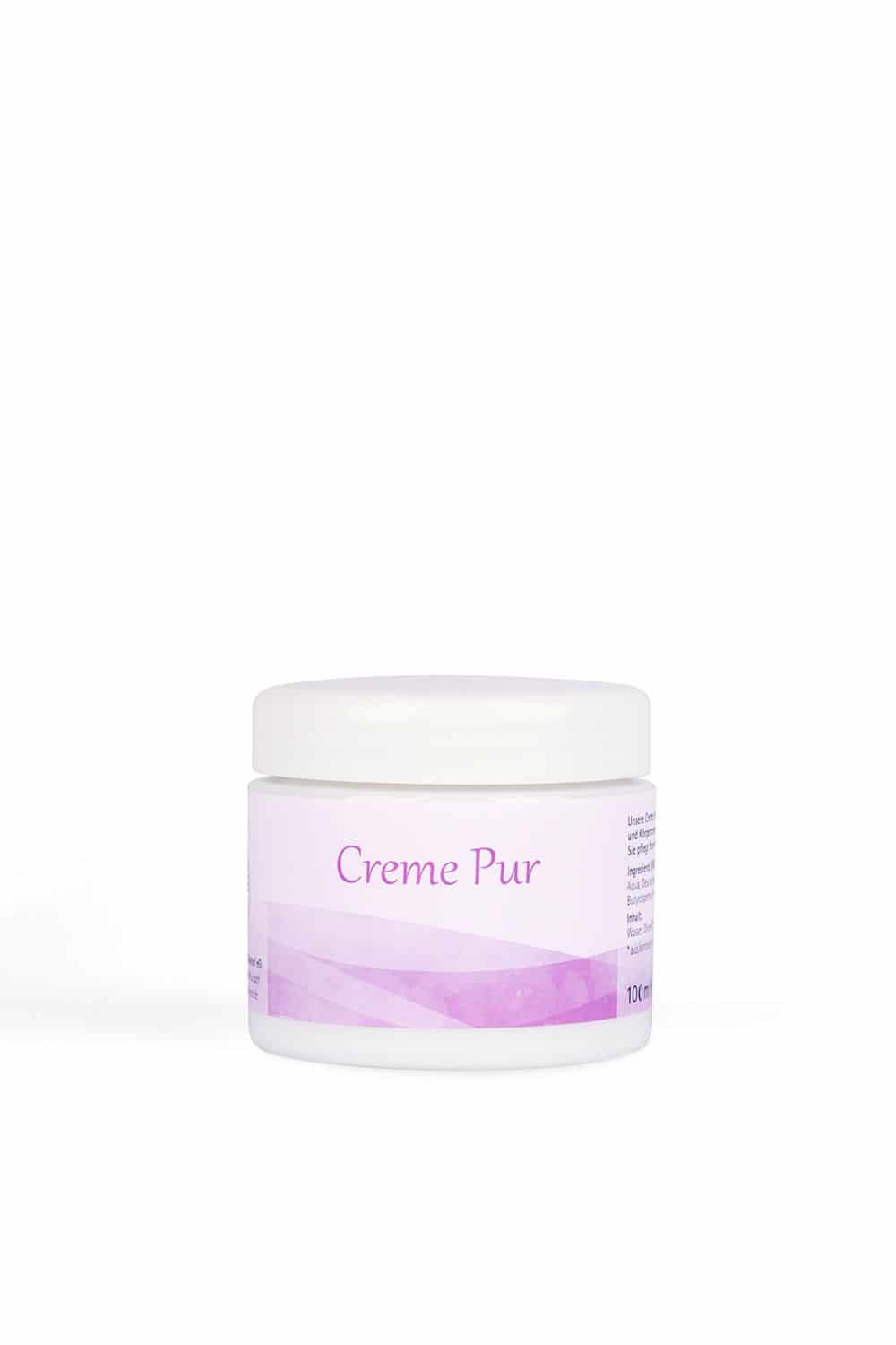 Creme Pur 100 ml im Glastiegel (geschlossen) vom Finkhof – Naturkosmetik mit Wollwachs & Olivenöl, Freisteller auf Weiß