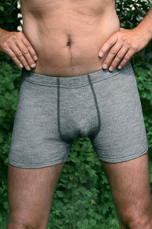Unterwäsche Mix Pants Herren graue Herren Unterhose (Pants) aus bio Baumwolle (kbA), bio Wolle (kbT) und Seide getragen von vorne