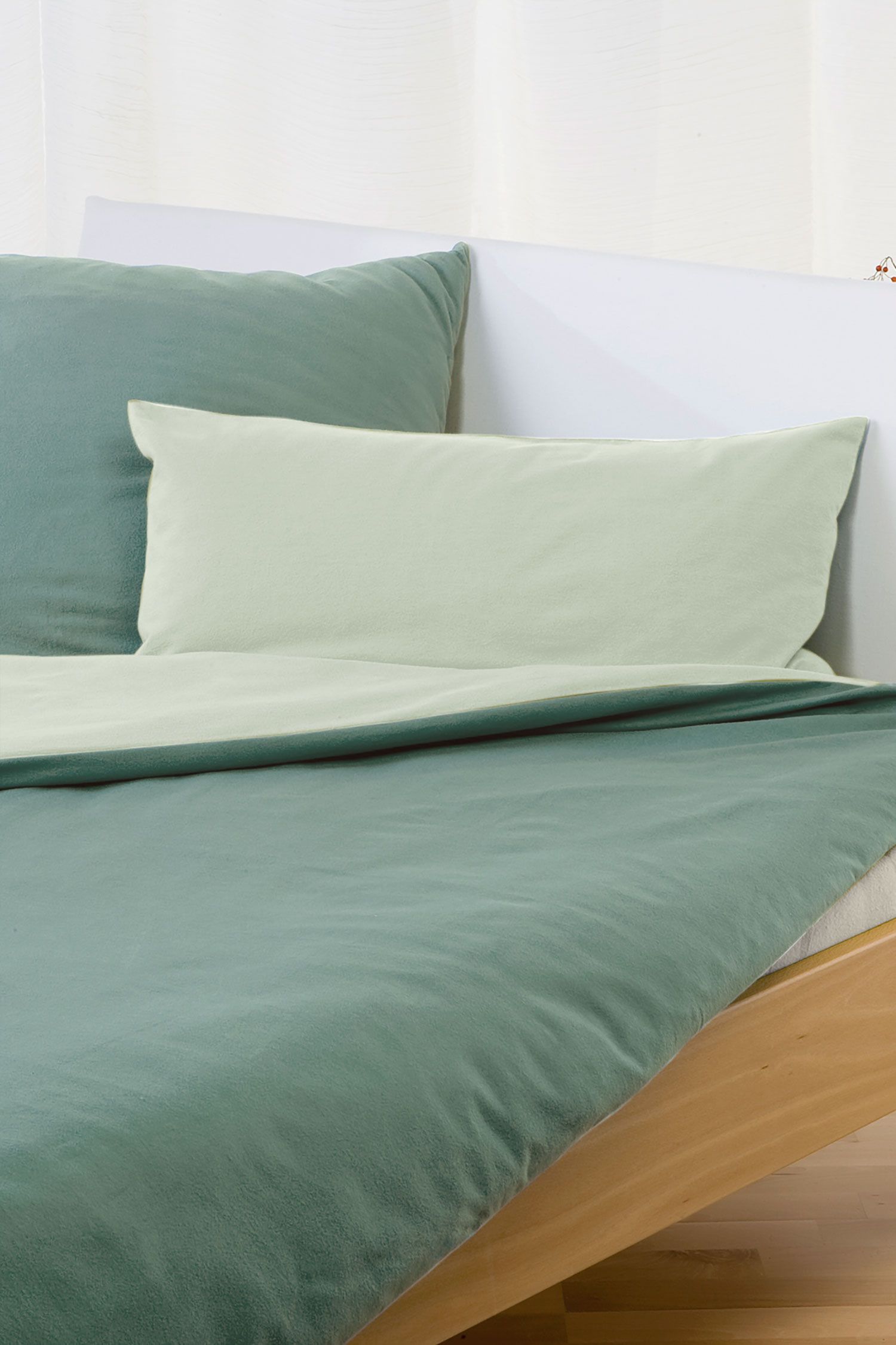 Biber Wendebettwäsche aus bio Baumwolle (kbA) in blau und grün