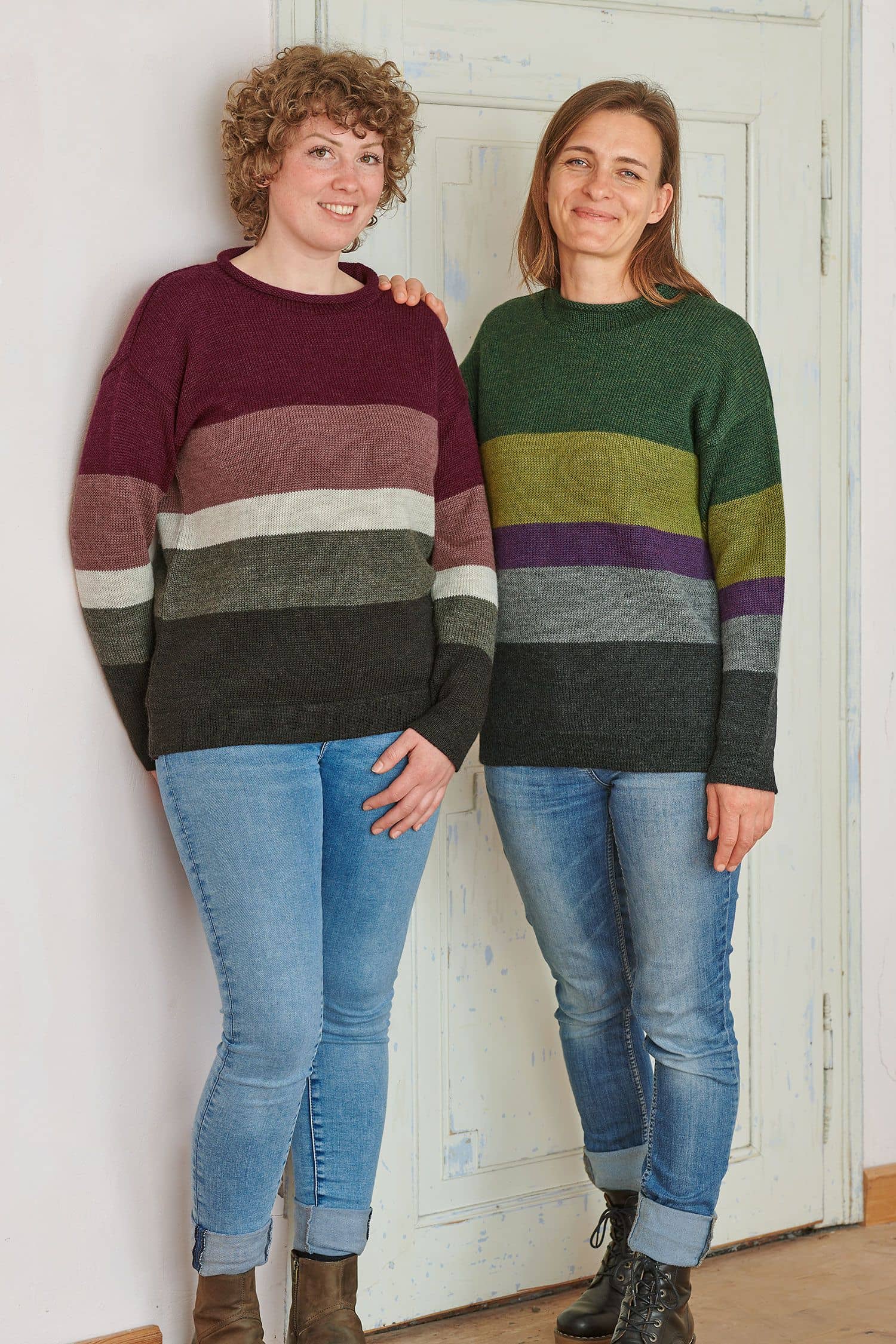 Blockstreifen-Pulli Frauen mit Jeans tragen Pullis mit Blockstreifen aus bio Wolle (kbT)