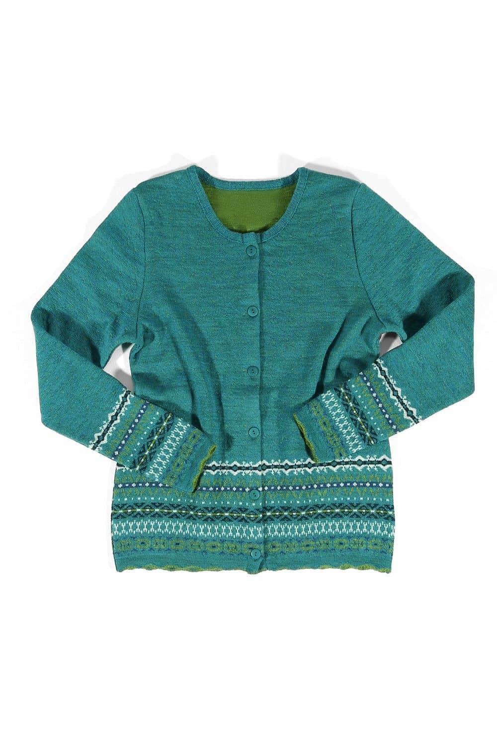 türkise nordic Strickjacke aus bio Wolle (kbT), Freisteller