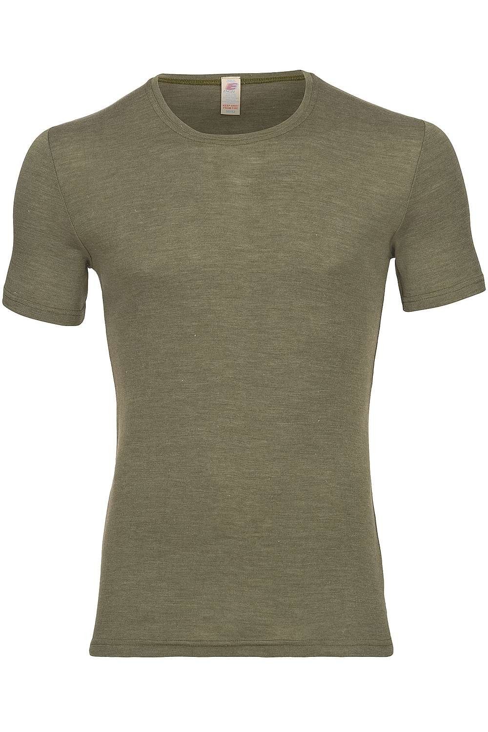 olivegrünes Kurzarmshirt für Herren aus bio Wolle (kbT) und Seide, Freisteller
