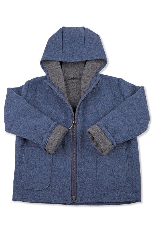 Kinderjacke mit Kapuze als Beispiel für blau grauen Web Doubleface Stoff, Freisteller