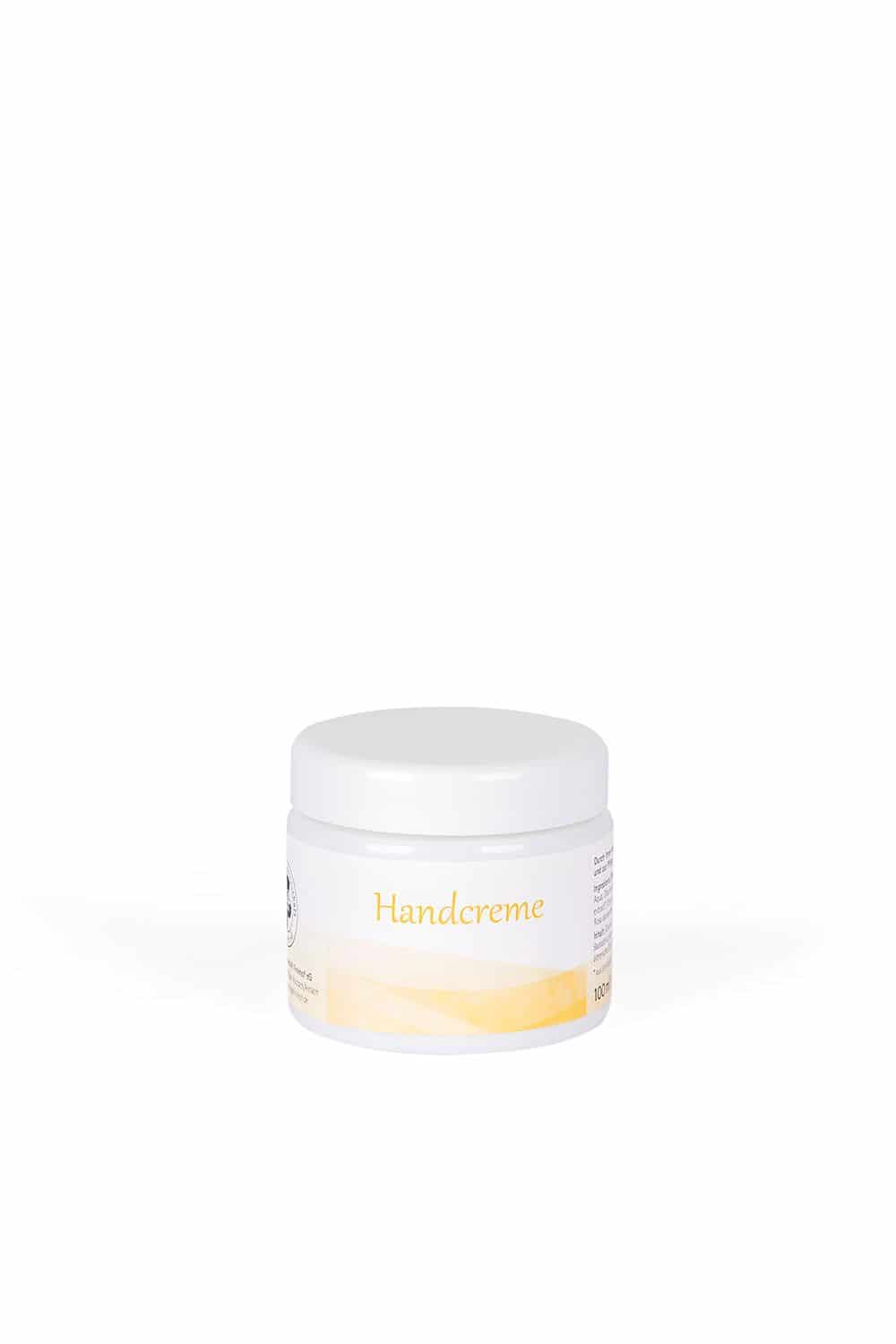 Finkhof Handcreme 100 ml im Glastiegel – Naturkosmetik mit Wollwachs, Olivenöl und Johanniskraut, Freisteller auf Weiß