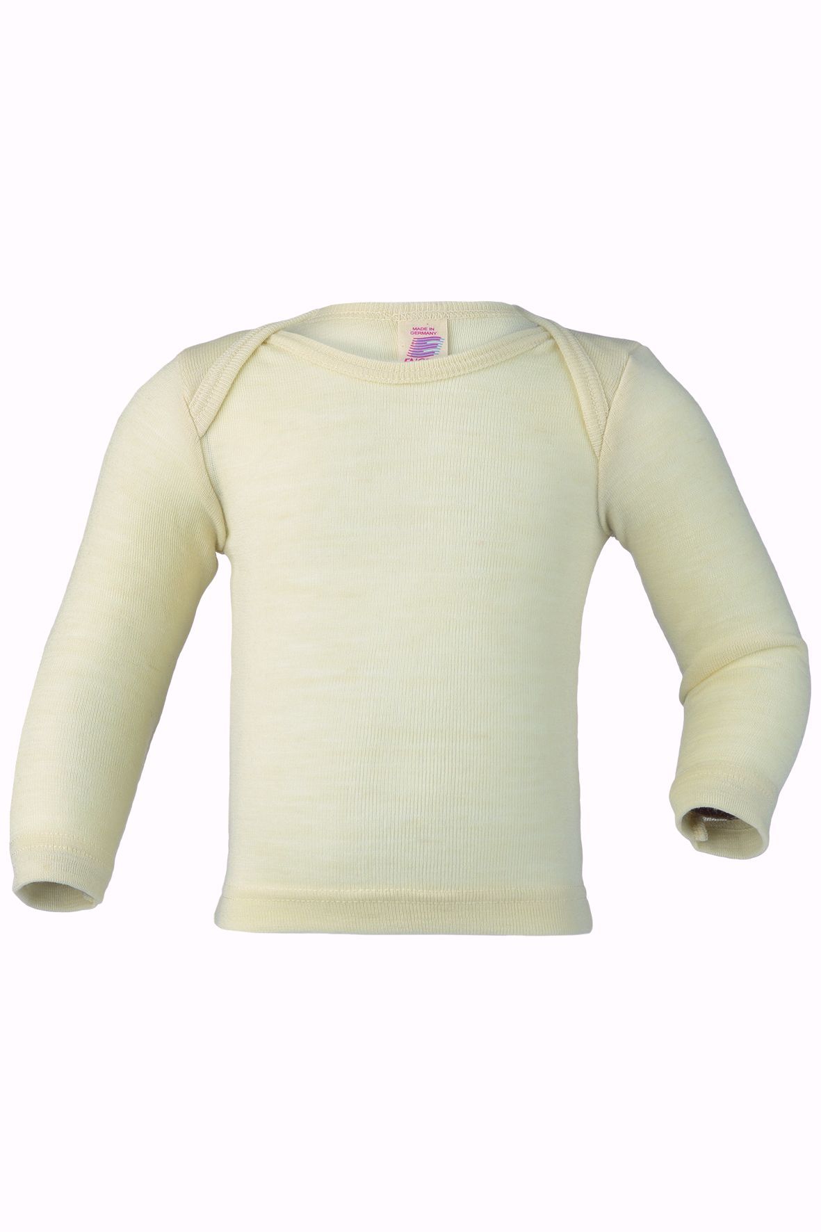 naturweißes Langarmmshirt für Kinder aus bio Wolle (kbT), Freisteller von vorne