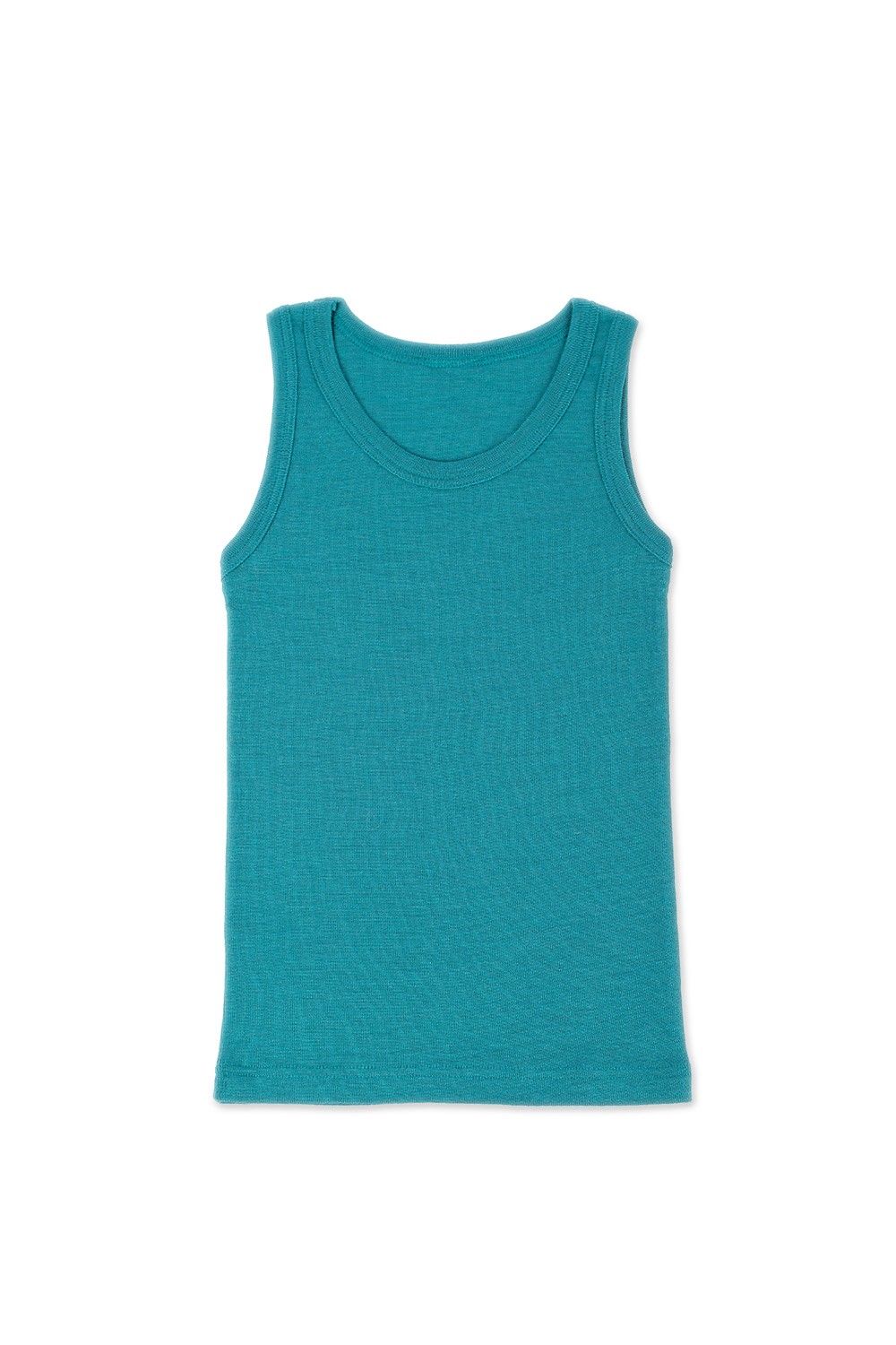 türkises Trägerhemd für Kinder aus bio Wolle (kbT) und Seide, Freisteller