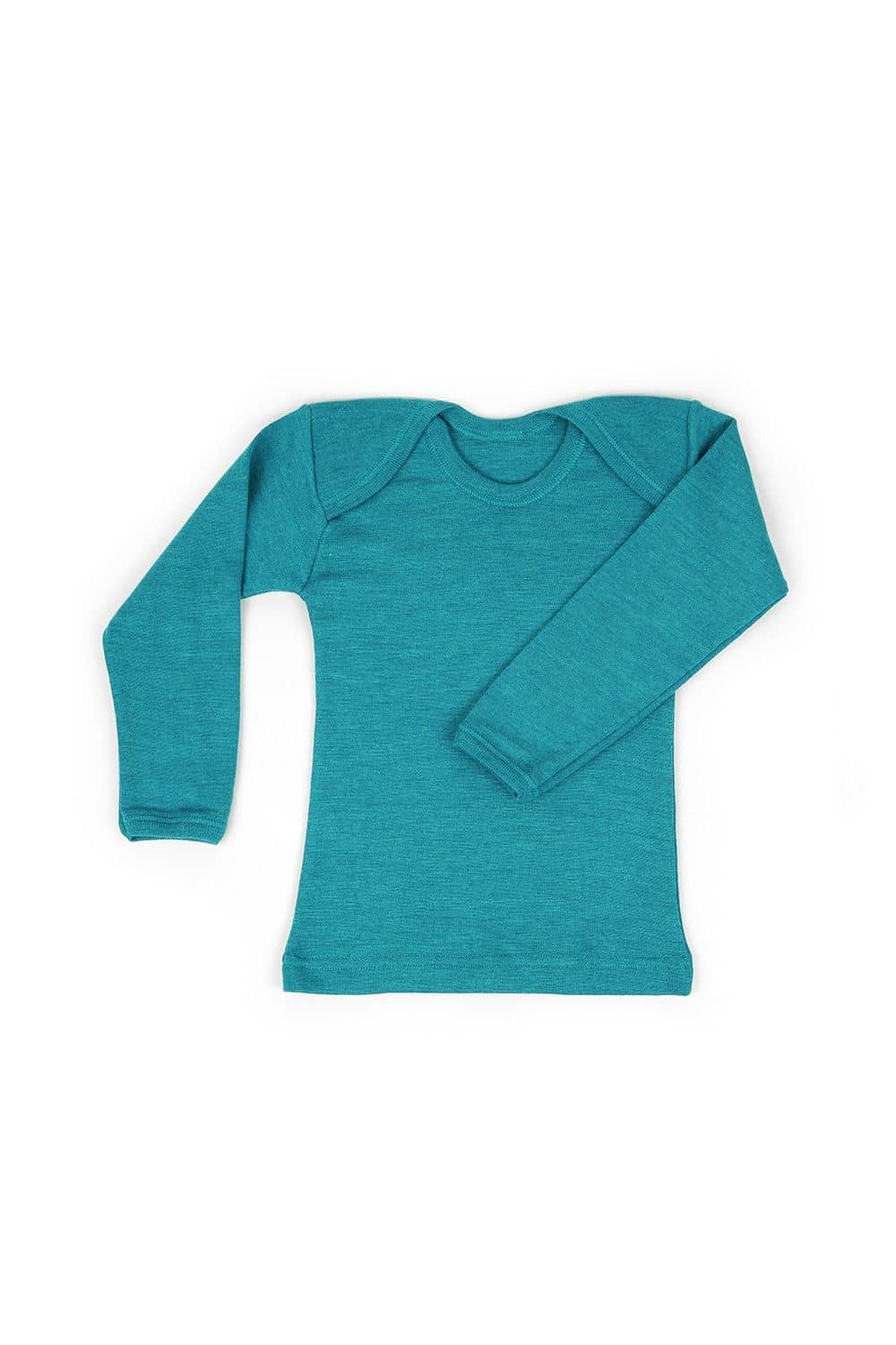 türkises Wolle Seide Langarmshirt aus bio Wolle (kbT), Freisteller für kleine Größen