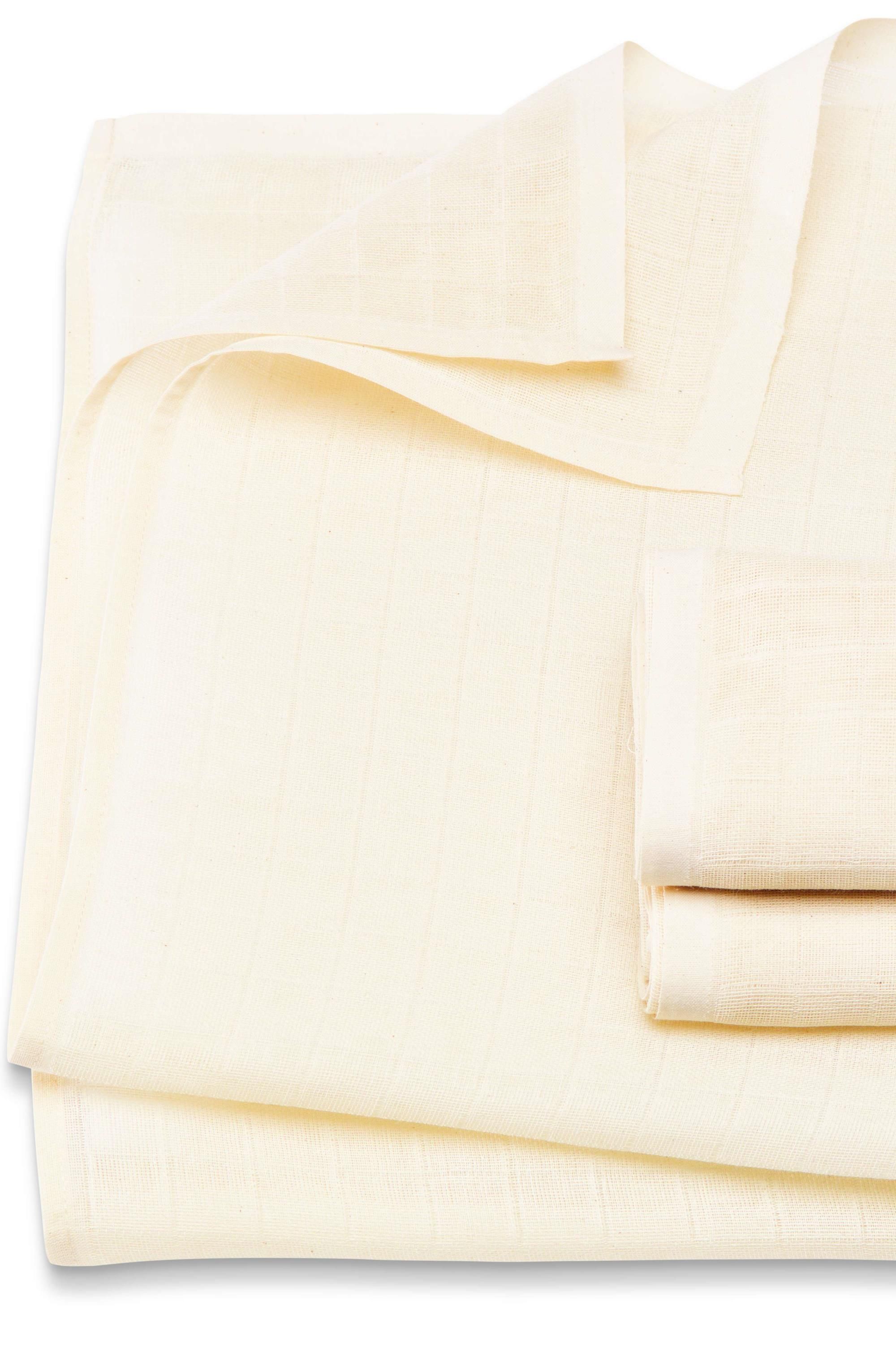 Detailansicht von Bio-Mullwindeln (kbA) – 80x80 cm, IVN Best & Ecocert zertifiziert, zwei gefaltet, zwei aufgelegt