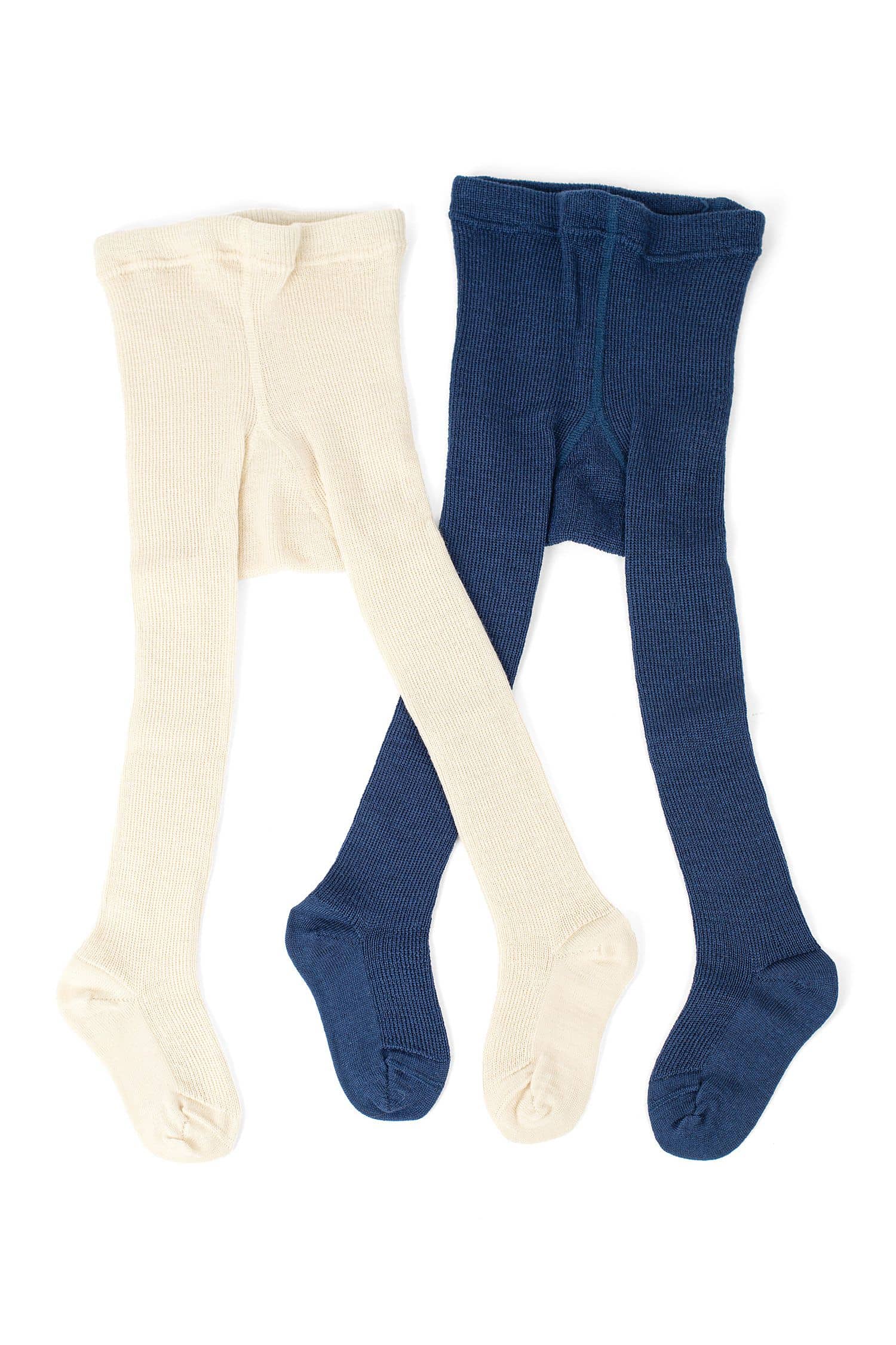 Wollstrumpfhose für Kinder marine und naturweiße Kinderstrumpfhose mit Füßen aus bio Wolle (kbT), Freisteller