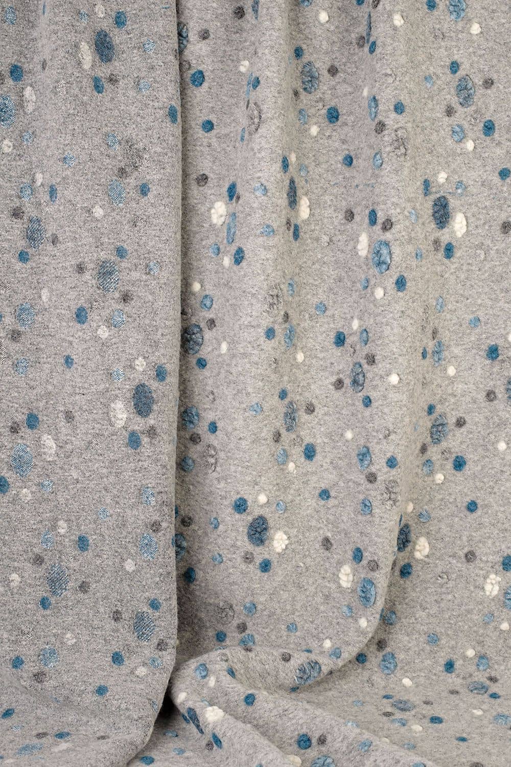 Musterwalk Punkte hellgrau/blau Musterwalk aus Schurwolle und Bio Baumwolle (kbA) hellgrau blau gepunktet, Nahaufnahme