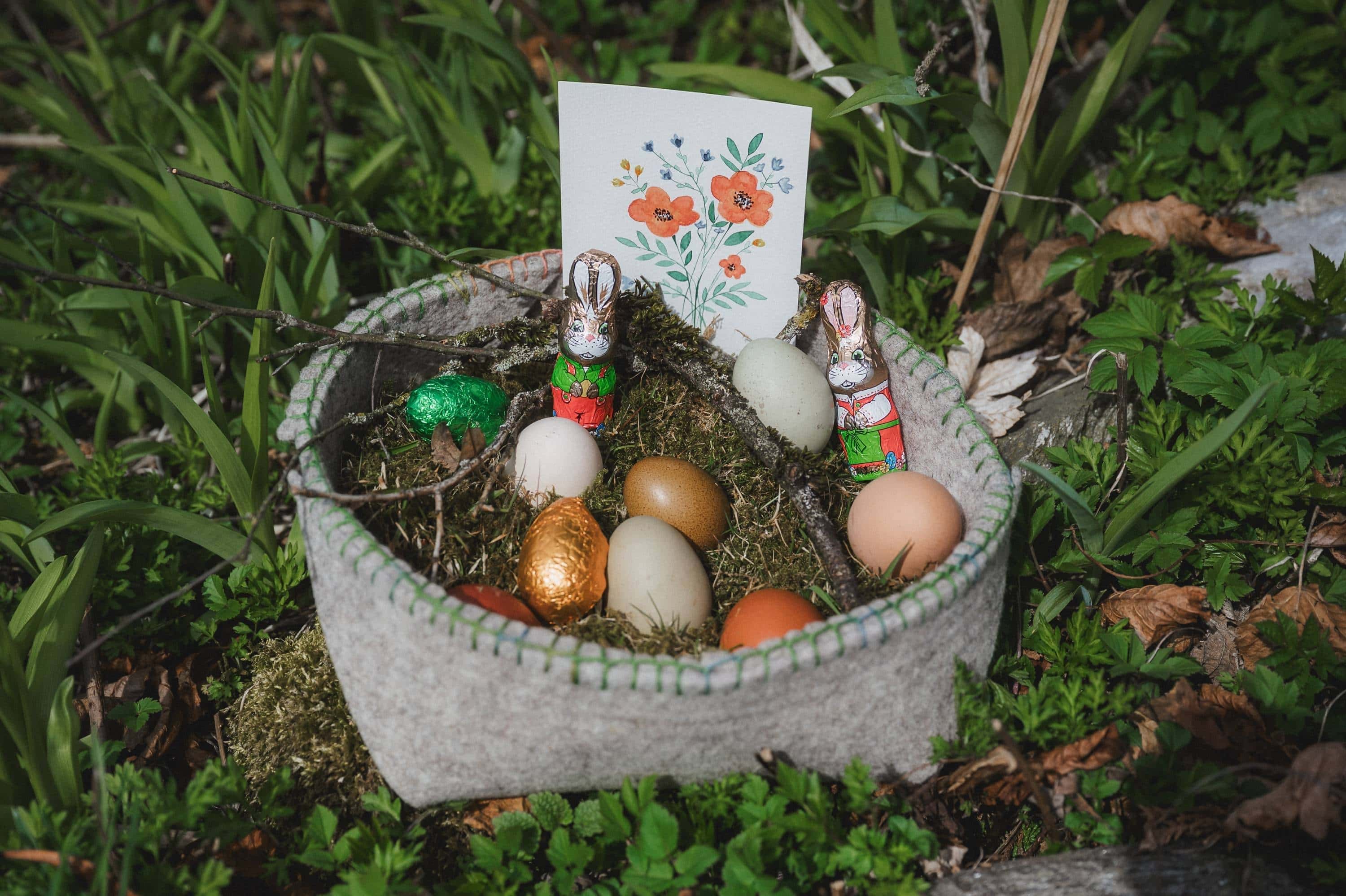 Bastelanleitung - Filzkorb aus Finkhof-Nadelfilz grauer Filzkorb aus Finkhof-Nadelfilz als Osterkörbchen
