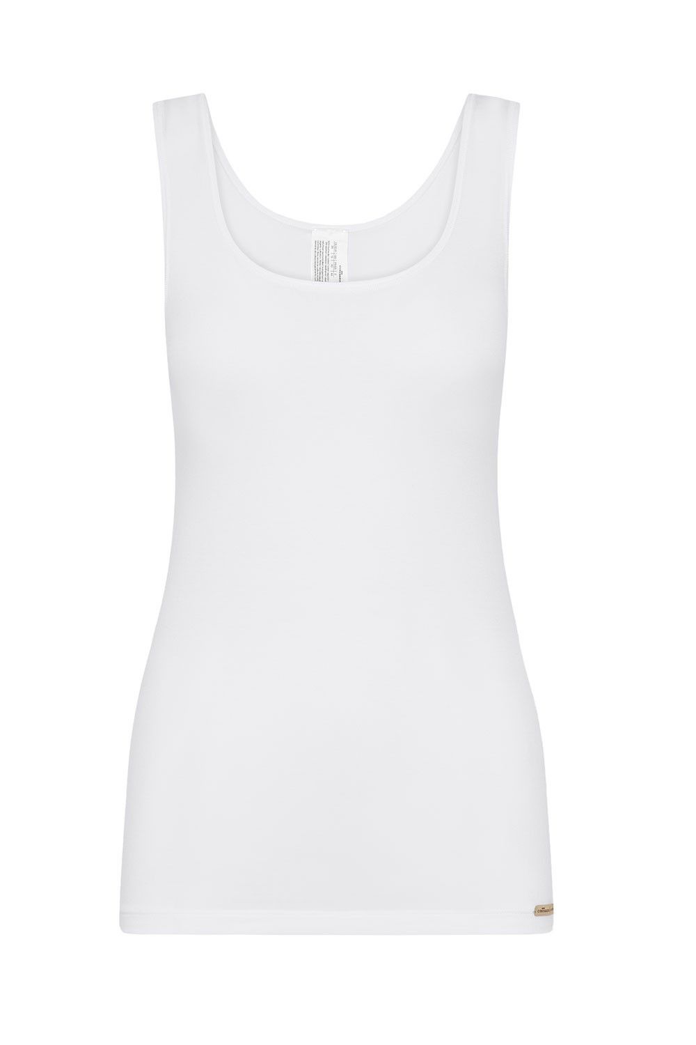 weißes Unterhemd mit breiten Trägern aus bio Baumwolle (kbA) und Seide, Freisteller von vorne