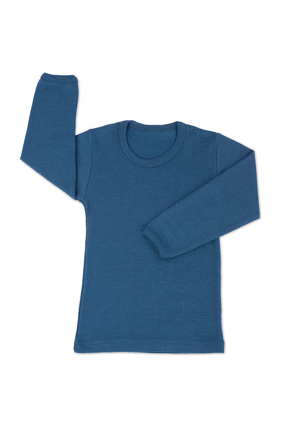 Kindershirt einfarbig Langarm mit Bio-Fasern dunkelblaues Langarmshirt aus bio Wolle (kbT) und Seide, Freisteller