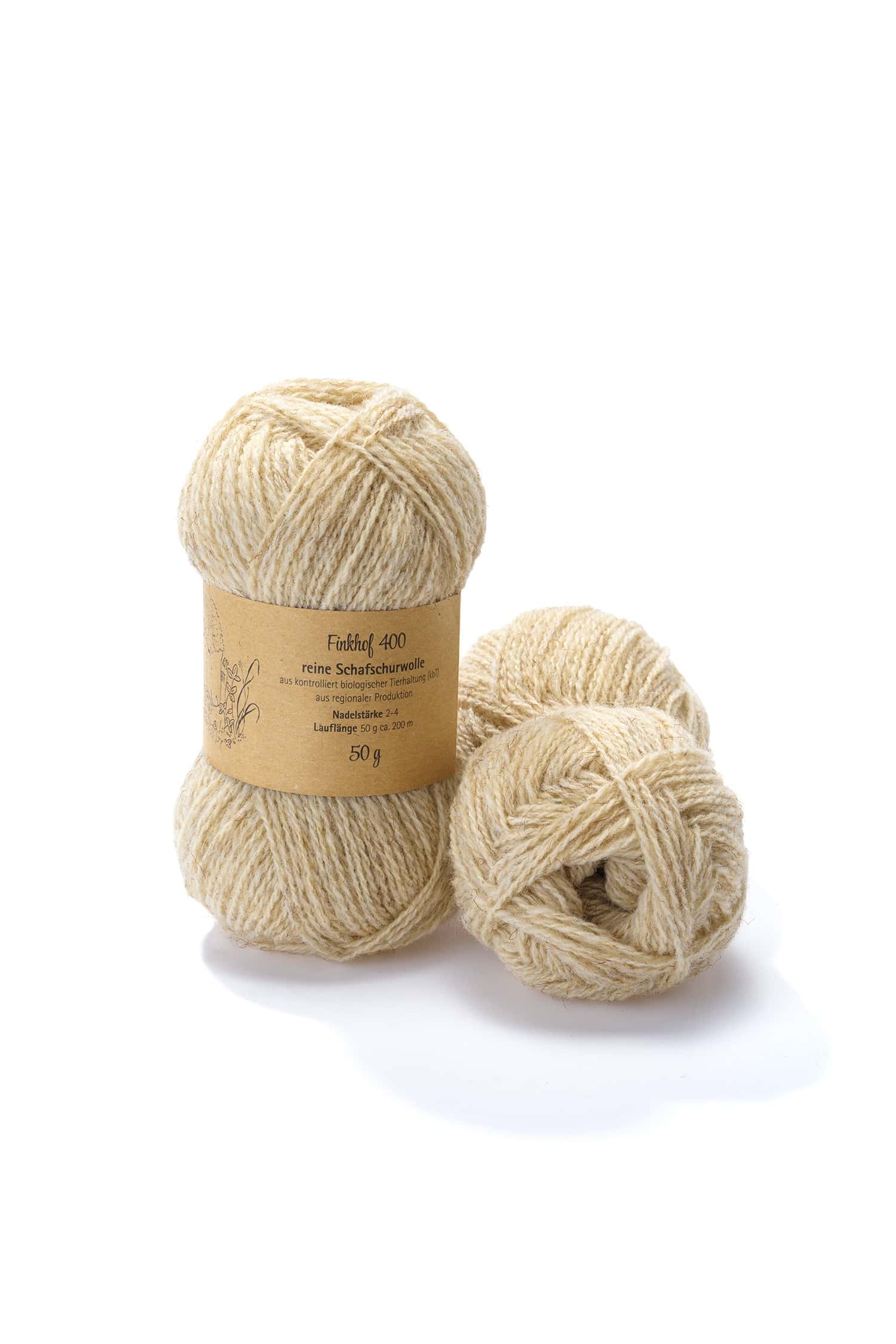 Finkhof Merinowolle 400 aus Bio-Schurwolle Finkhof Strickwolle 400 in beige aus Bio-Schurwolle, Freisteller