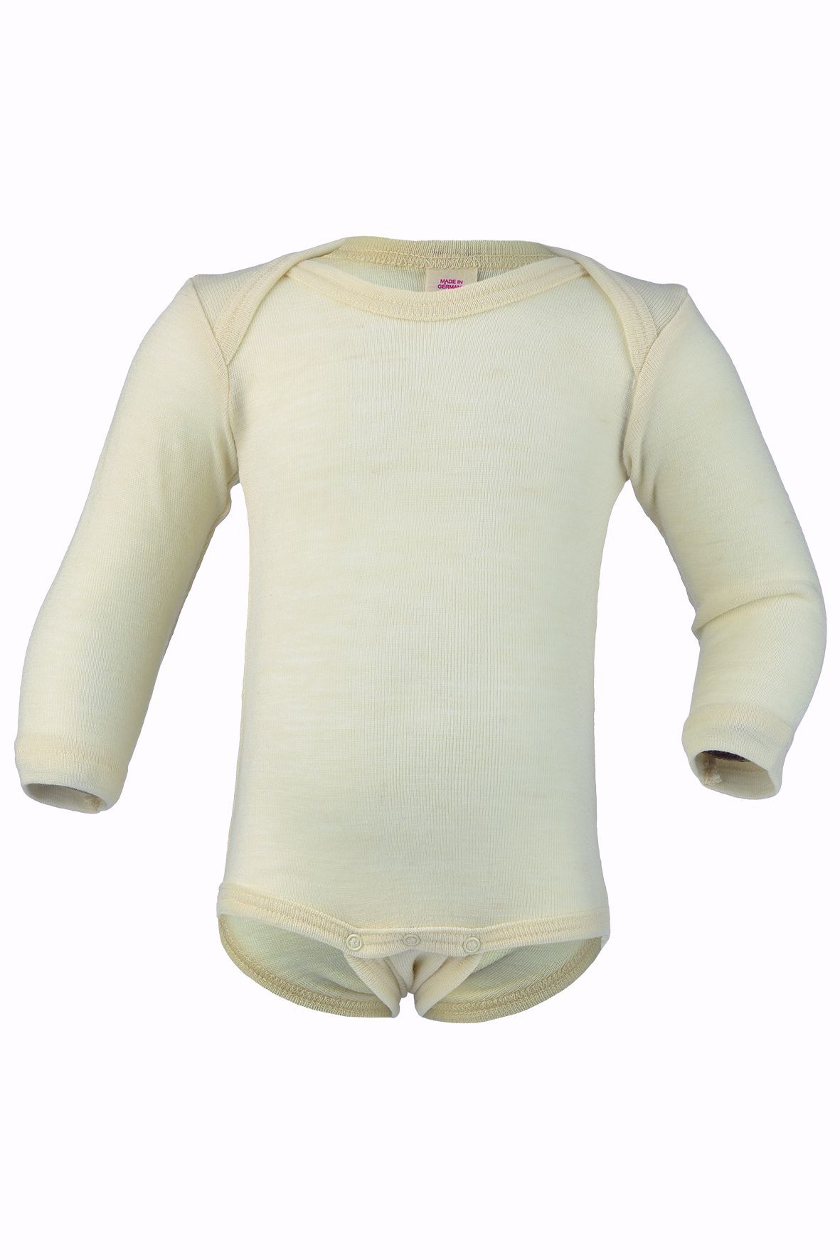 naturweißer Langarmboddy aus bio Merinowolle (kbT) , Freisteller