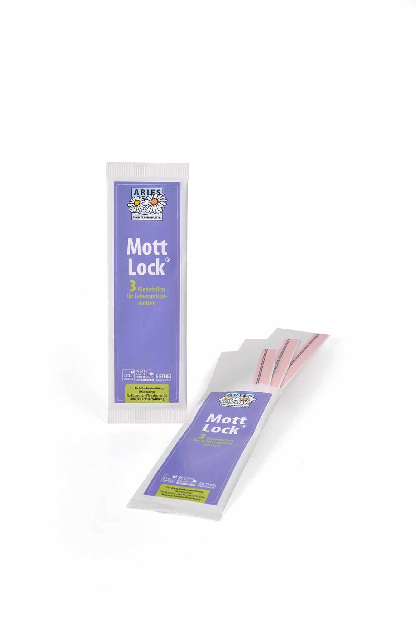 Aries Anti Mott gegen Lebensmittelmotten in lila Packung, geöffnet mit drei Steifen und geschlossen, frei