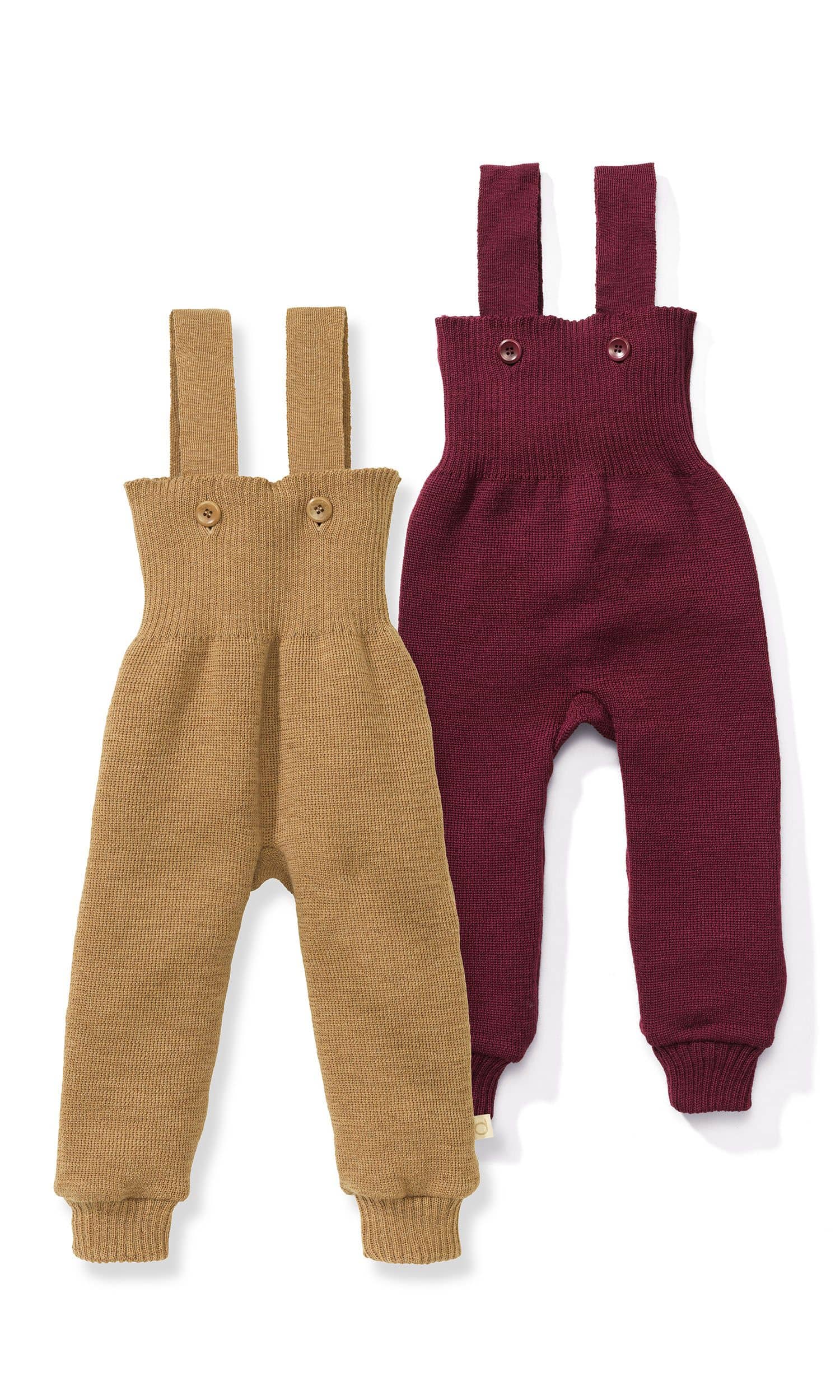 Kinderhose Strickkinderhosen mit Latz aus bio Merinowolle (kbT) in rot und braun